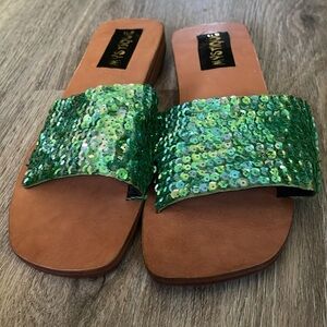 Mystique Green Sequin Sandals Size 7